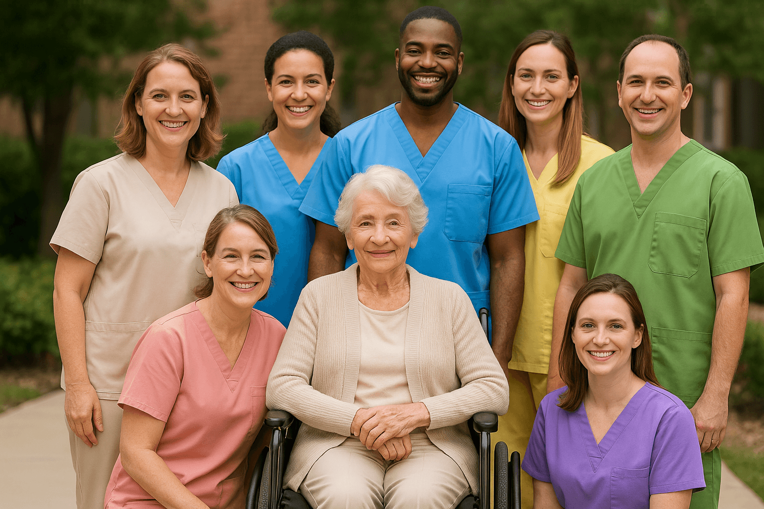 Healthcare team with elderly patient