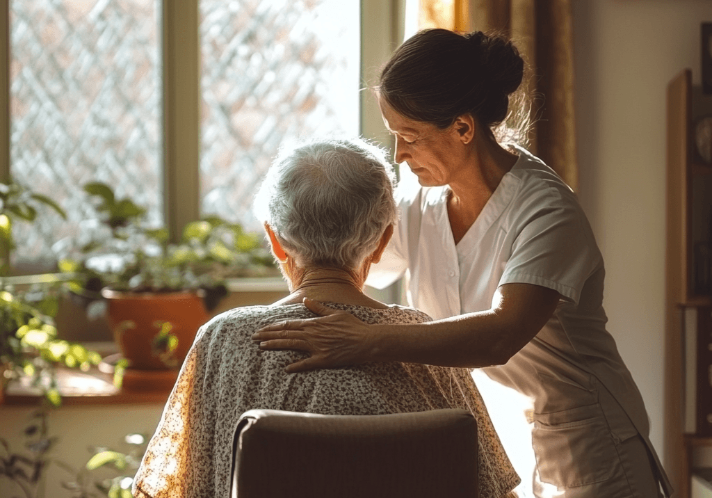 Caregiver helping elderly person