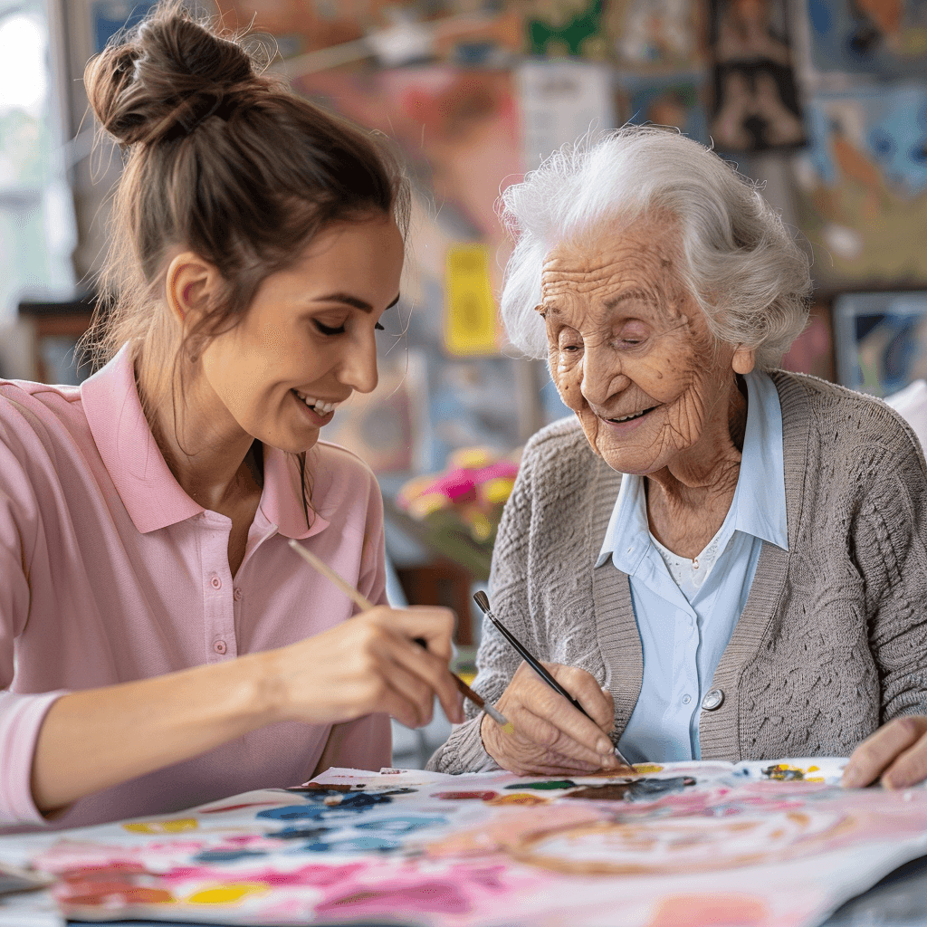 Care setting with caregivers and elderly people